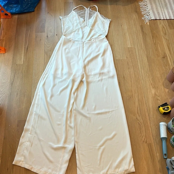 Naked Zebra Jumpsuit Wide Leg White Lace Large - Picture 5 of 9